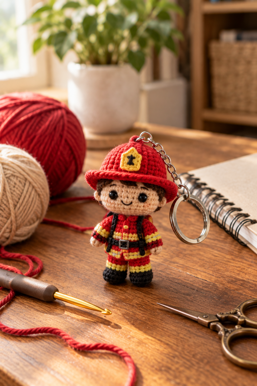 Icy Tiny Crochet Firefighter Doll Keychain Amigurumi Pattern