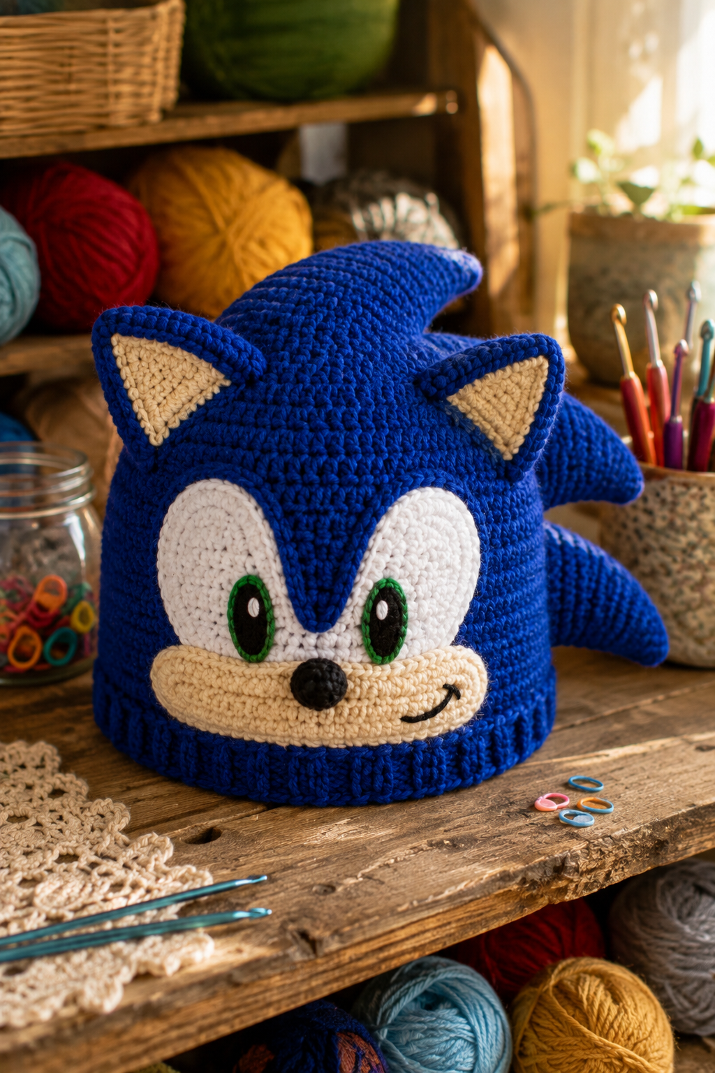 Cute Blue Crochet Sonic Hat Free Pattern Idea